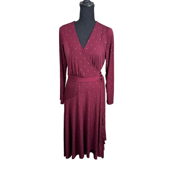 QVC Susan Graver Pet Embellished Liquid Knit Wrap Dress NWOT Wine Size SP - Picture 4 of 9
